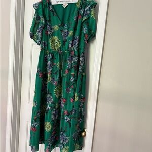 Green Floral Midi Dress Sz M